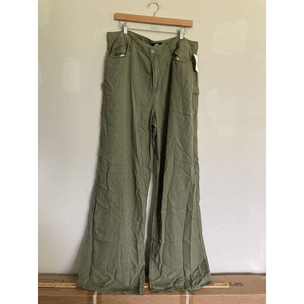 NEW Kut from the Kloth Wide Leg Pants 14 Cargo Utility Olive Green Tencel